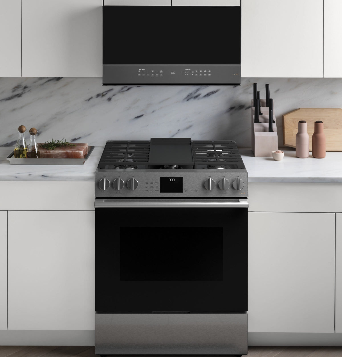 Café 30" Slide-In Front Control Gas Oven with Convection Range with Warming Drawer CGS700M2NS5