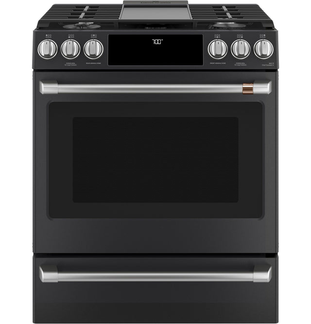 Café 30" Slide-In Front Control Gas Oven with Convection Range with Warming Drawer CGS700P3MD1