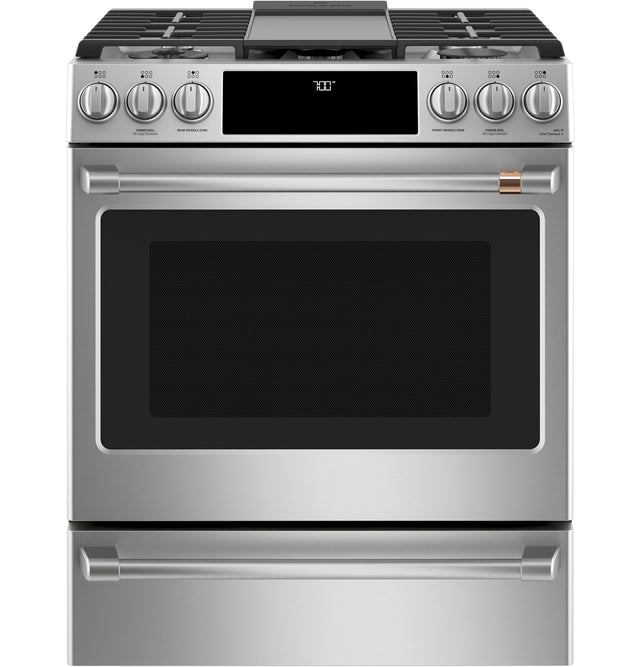 Café 30" Slide-In Front Control Gas Oven with Convection Range with Warming Drawer CGS700P2MS1