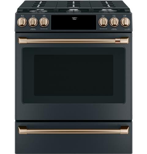 Café 30" Slide-In Front Control Gas Oven with Convection Range with Warming Drawer CGS700P3MD1
