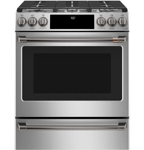 Café 30" Slide-In Front Control Gas Oven with Convection Range with Warming Drawer CGS700P2MS1
