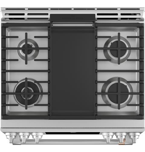 Café 30" Slide-In Front Control Dual-Fuel Convection Range with Warming Drawer C2S900P2MS1