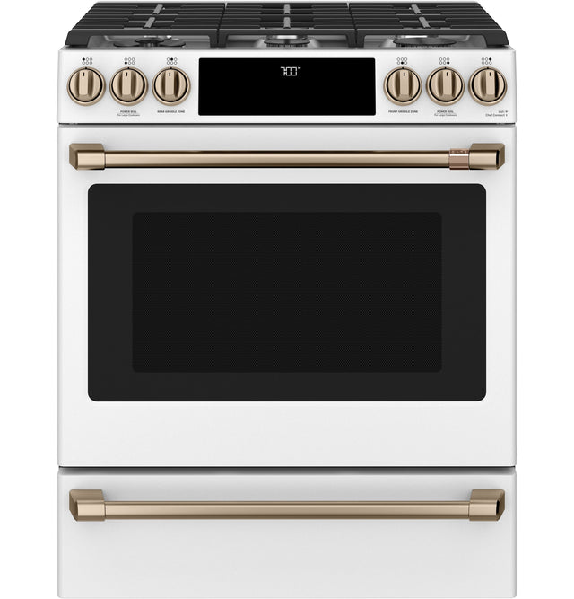 Café 30" Slide-In Front Control Gas Oven with Convection Range with Warming Drawer CGS700P4MW2