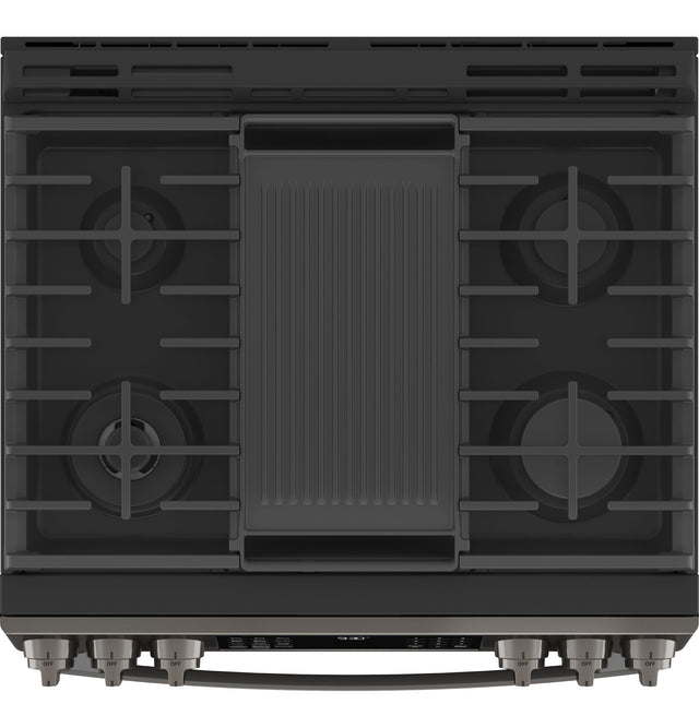 GE Profile 30" Smart Slide-In Front-Control Gas Fingerprint Resistant Range with No Preheat Air Fry PGS930BPTS