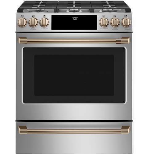 Café 30" Slide-In Front Control Gas Oven with Convection Range with Warming Drawer CGS700P2MS1