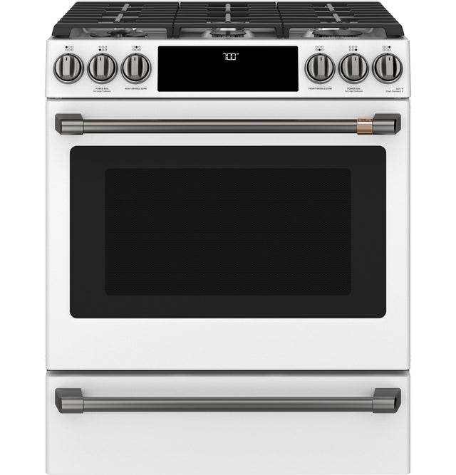 Café 30" Slide-In Front Control Gas Oven with Convection Range with Warming Drawer CGS700P4MW2