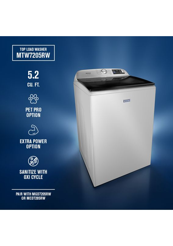 Maytag 5.2 cu. ft. Smart Pet Pro Top Load Washer MTW7205RW
