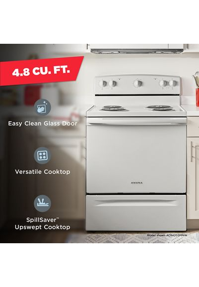 Amana® 30-inch Electric Range with Easy-Clean Glass Door ACR4203MNW