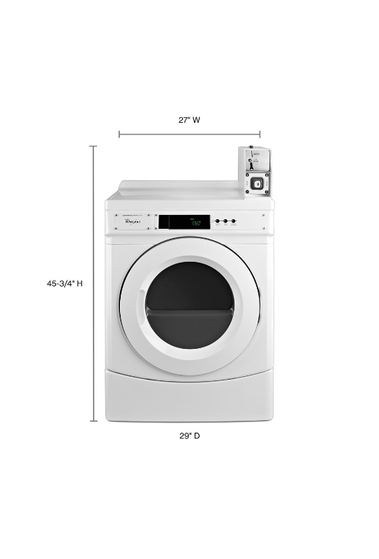 Whirlpool 27" Commercial Electric Front-Load Dryer Featuring Factory-Installed Coin Drop with Coin Box CED9150GW