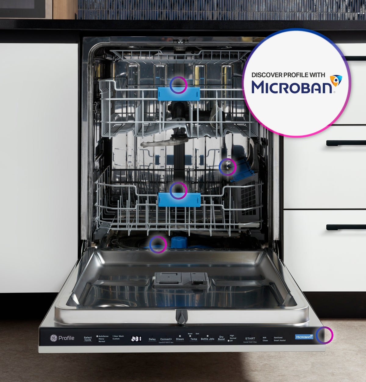 GE Profile™ ENERGY STAR® Panel-Ready Top Control Stainless Interior Dishwasher with Microban™ Antimicrobial Technology PDT715SIYII