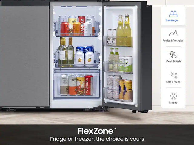 Samsung - Bespoke 29 Cu. Ft. 4-Door Flex French Door Refrigerator with Beverage Center - Stainless Steel RF29DB9600QLAA
