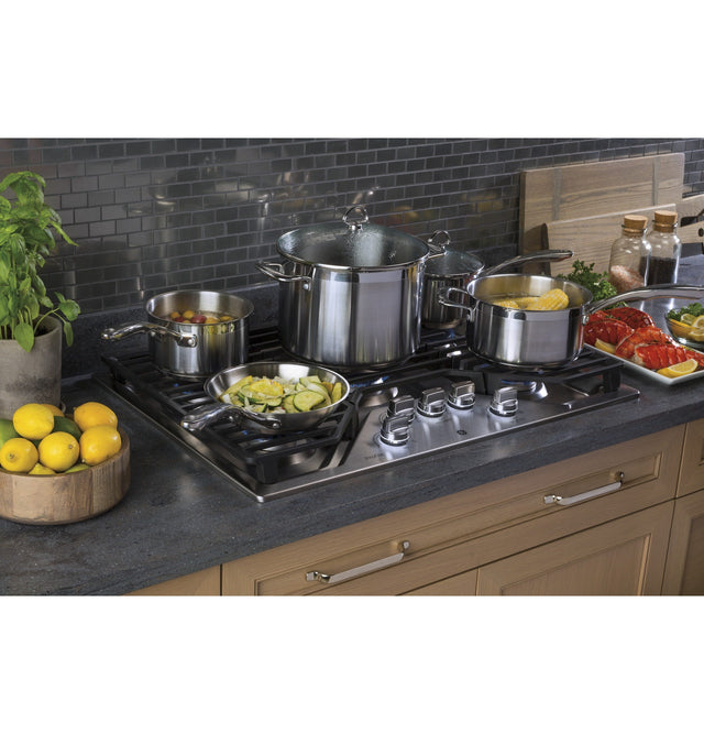 GE Profile 30" Built-In Gas Cooktop with 5 Burners and an Optional Extra-Large Cast Iron Griddle PGP7030SLSS