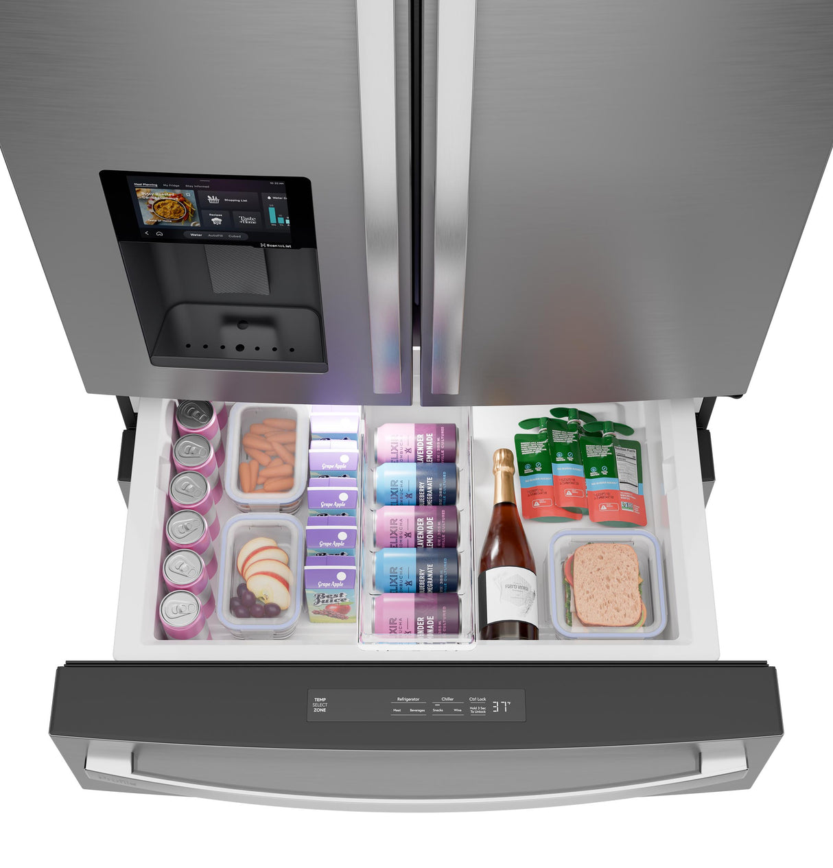 GE Profile™ ENERGY STAR® 27.9 Cu. Ft. Smart 4-Door French-Door Refrigerator with Kitchen Assistant PVD28HYYFS