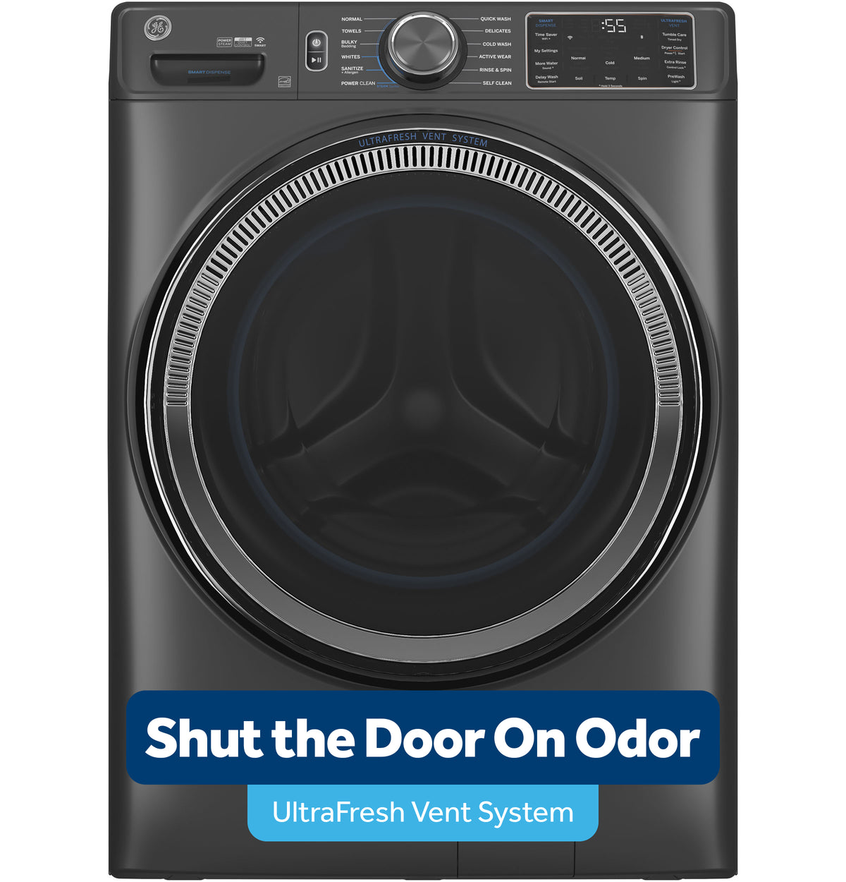 GE® 5.0 cu. ft. Capacity Smart Front Load ENERGY STAR® Steam Washer with SmartDispense™ UltraFresh Vent System with OdorBlock™ and Sanitize + Allergen GFW655SPVDS