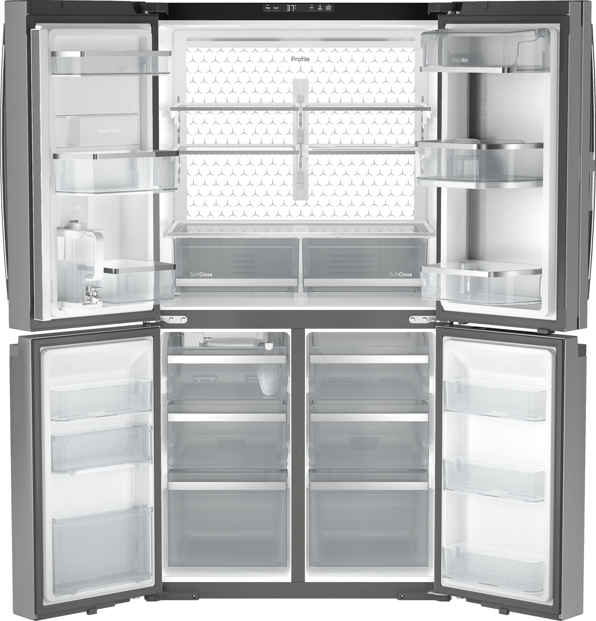 GE Profile™ ENERGY STAR® 22.9 Cu. Ft. Counter-Depth Quad-Door Refrigerator with Dual-Dispense AutoFill Pitcher and Door in Door PHD23BYWFS