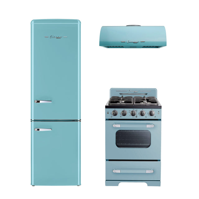 Classic Retro 24-inch 500 CFM Ducted Under Cabinet Range Hood with LED Lighting in Ocean Mist Turquoise UGP-24CR RH T