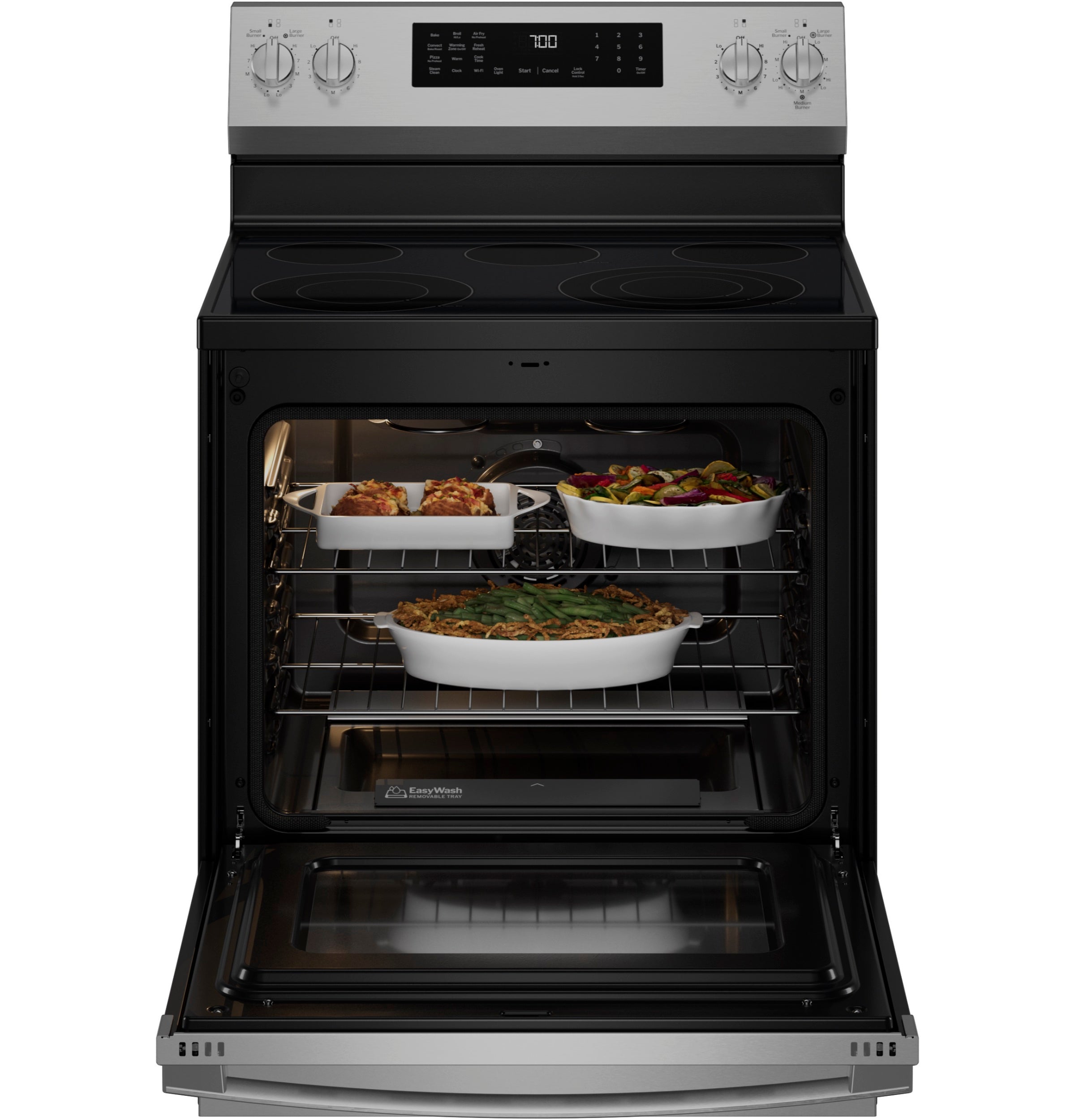 GE Profile™ ENERGY STAR® 30” Smart Free-Standing Electric Convection Range with No Preheat Air Fry and EasyWash™ Oven Tray PRF700AYFS
