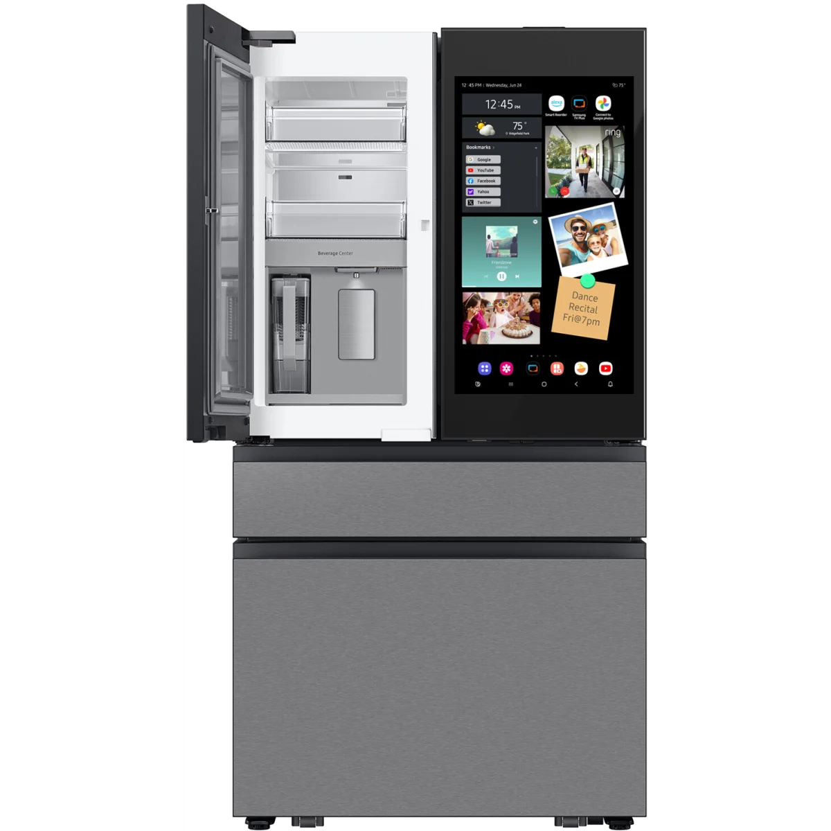 Bespoke 29 cu. ft. Standard Depth 4-Door French Door Refrigerator in Charcoal Glass/Stainless Steel with AI Family Hub+ RF90F29AECR