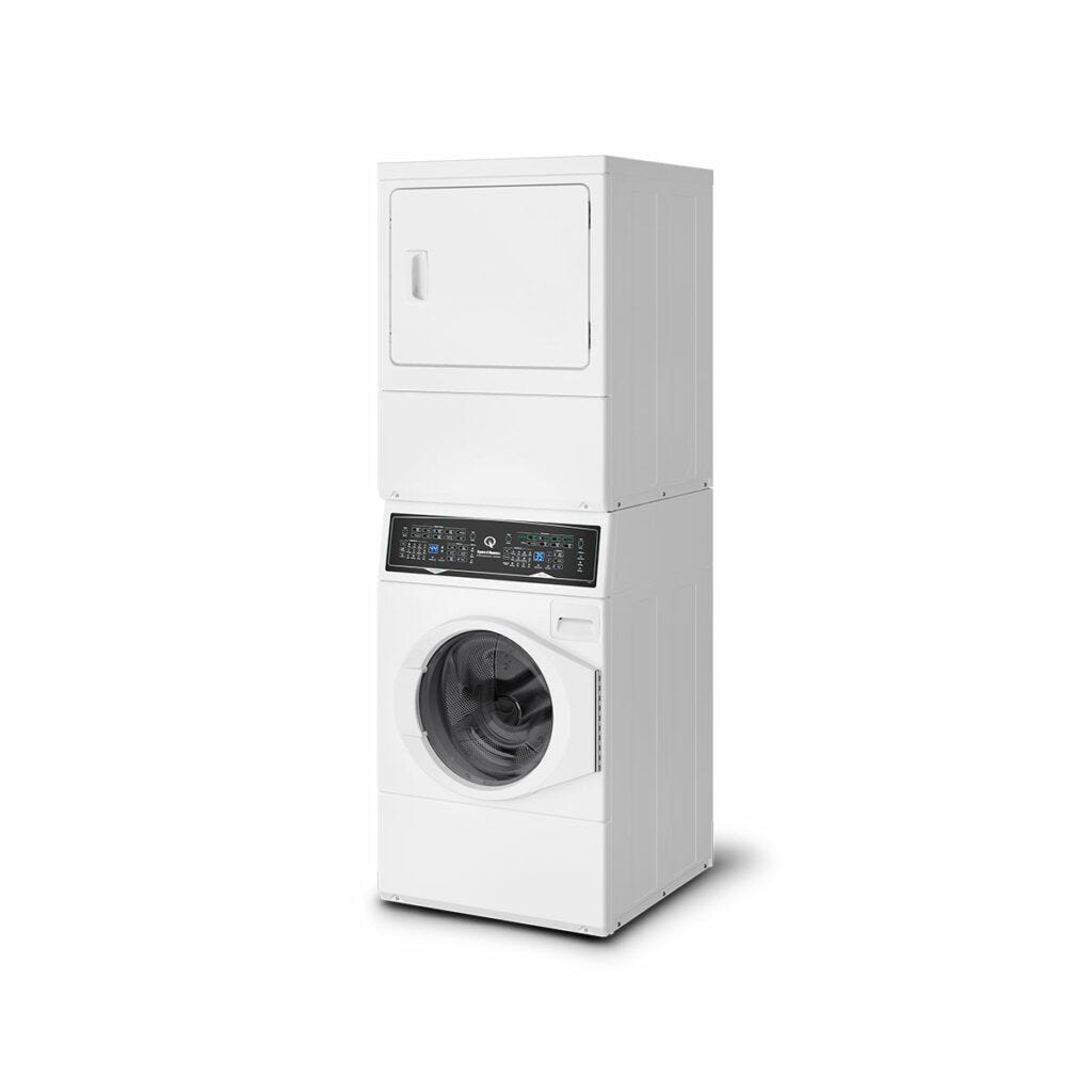 Speed Queen SF7 Stacked White Washer – Gas Dryer with Pet Plus™ | Sanitize | Fast Cycle Times | 5-Year Warranty SF7008WG