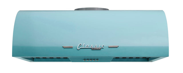 Classic Retro 24-inch 500 CFM Ducted Under Cabinet Range Hood with LED Lighting in Ocean Mist Turquoise UGP-24CR RH T