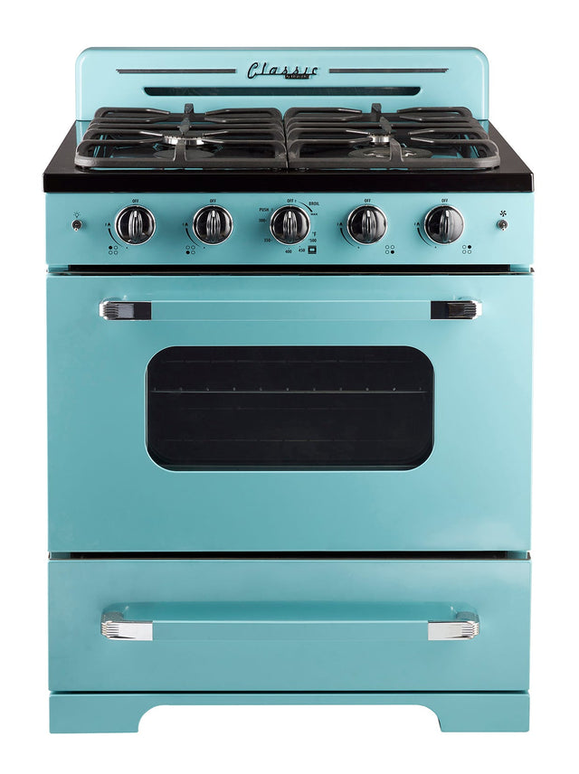 Classic Retro 30 -inch Free-Standing Gas Range with Convection Oven in Ocean Mist Turquoise UGP-30CR T