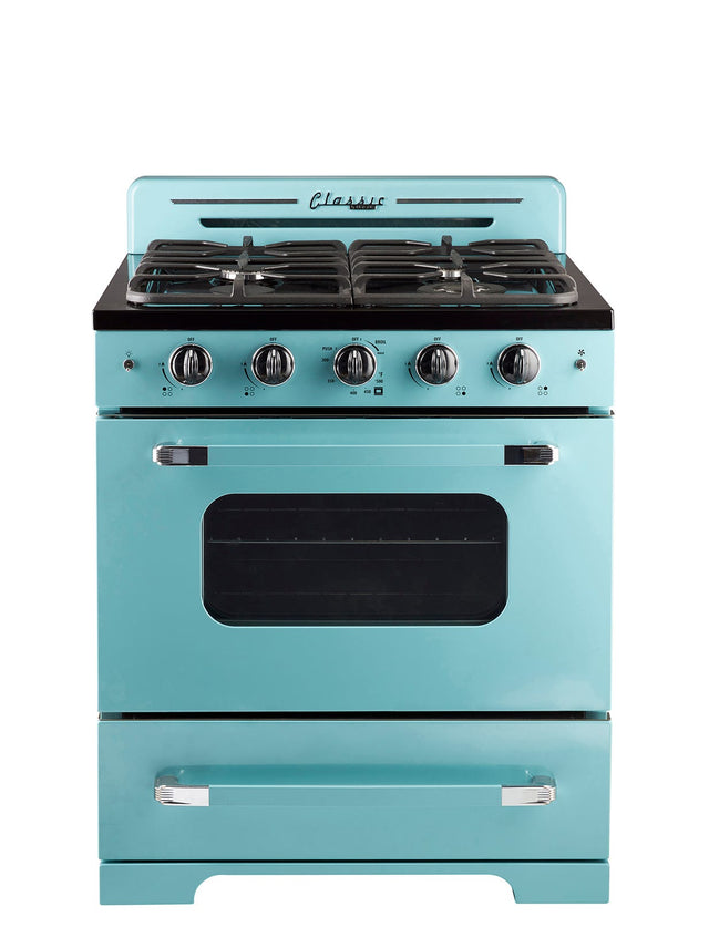 Classic Retro 30 -inch Free-Standing Gas Range with Convection Oven in Ocean Mist Turquoise UGP-30CR T