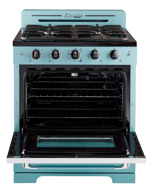 Classic Retro 30 -inch Free-Standing Gas Range with Convection Oven in Ocean Mist Turquoise UGP-30CR T