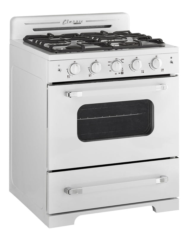 Classic Retro 30 -inch Free-Standing Gas Range with Convection Oven in Marshmallow White UGP-30CR W