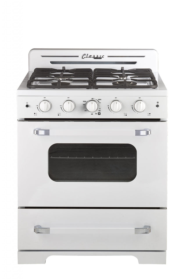 Classic Retro 30 -inch Free-Standing Gas Range with Convection Oven in Marshmallow White UGP-30CR W