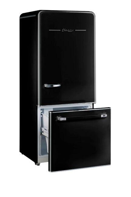Classic Retro 30 in 17.7 cu. ft. Frost Free Retro Bottom Freezer Refrigerator in Midnight Black, ENERGY STAR UGP-510L B AC