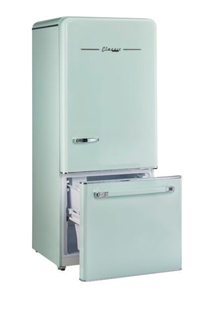 Classic Retro 30 in 17.7 cu. ft. Frost Free Retro Bottom Freezer Refrigerator in Summer Mint Green, ENERGY STAR UGP-510L LG AC