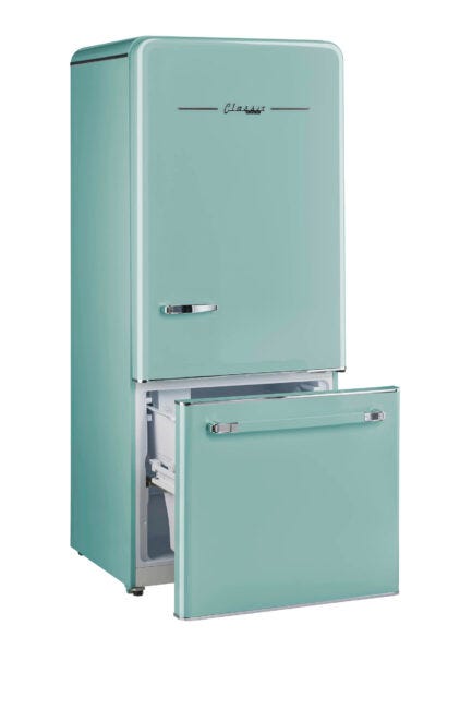Classic Retro 30 in 17.7 cu. ft. Frost Free Retro Bottom Freezer Refrigerator in Ocean Mist Turquoise, ENERGY STAR UGP-510L T AC