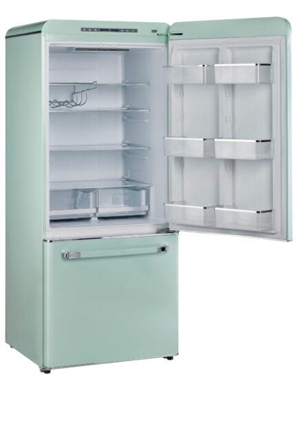 Classic Retro 30 in 17.7 cu. ft. Frost Free Retro Bottom Freezer Refrigerator in Summer Mint Green, ENERGY STAR UGP-510L LG AC
