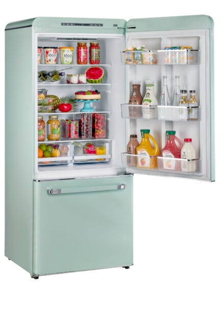 Classic Retro 30 in 17.7 cu. ft. Frost Free Retro Bottom Freezer Refrigerator in Summer Mint Green, ENERGY STAR UGP-510L LG AC