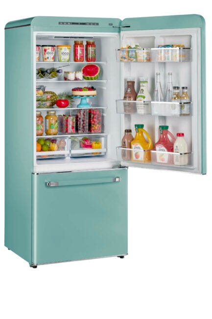 Classic Retro 30 in 17.7 cu. ft. Frost Free Retro Bottom Freezer Refrigerator in Ocean Mist Turquoise, ENERGY STAR UGP-510L T AC