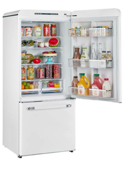 Classic Retro 30 in 17.7 cu. ft. Frost Free Retro Bottom Freezer Refrigerator in Marshmallow White, ENERGY STAR UGP-510L W AC