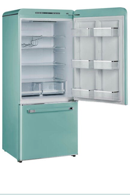 Classic Retro 30 in 17.7 cu. ft. Frost Free Retro Bottom Freezer Refrigerator in Ocean Mist Turquoise, ENERGY STAR UGP-510L T AC