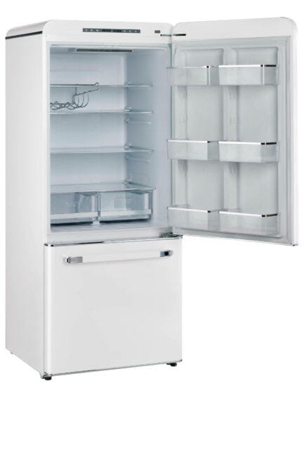 Classic Retro 30 in 17.7 cu. ft. Frost Free Retro Bottom Freezer Refrigerator in Marshmallow White, ENERGY STAR UGP-510L W AC