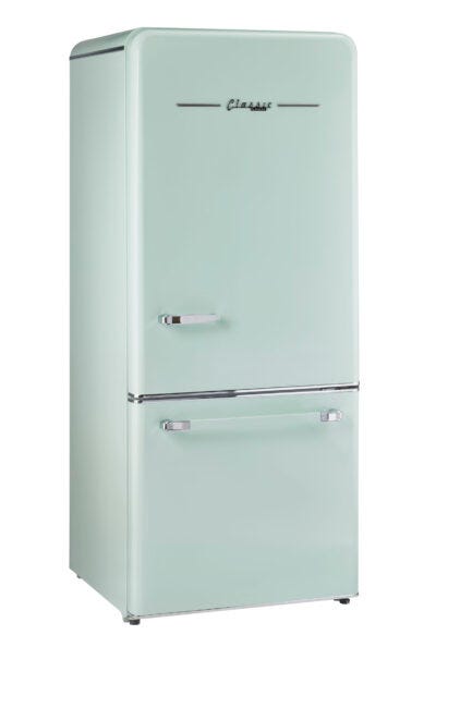 Classic Retro 30 in 17.7 cu. ft. Frost Free Retro Bottom Freezer Refrigerator in Summer Mint Green, ENERGY STAR UGP-510L LG AC
