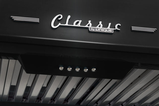 Classic Retro 24-inch 500 CFM Ducted Under Cabinet Range Hood with LED Lighting in Midnight Black UGP-24CR RH B