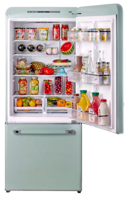 Classic Retro 30 in 17.7 cu. ft. Frost Free Retro Bottom Freezer Refrigerator in Summer Mint Green, ENERGY STAR UGP-510L LG AC