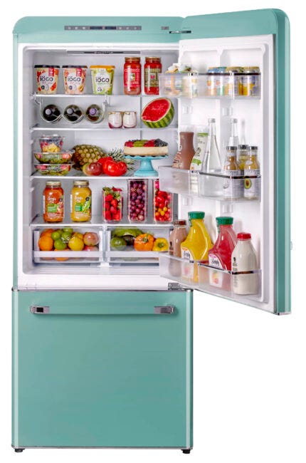 Classic Retro 30 in 17.7 cu. ft. Frost Free Retro Bottom Freezer Refrigerator in Ocean Mist Turquoise, ENERGY STAR UGP-510L T AC