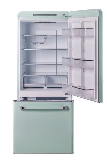 Classic Retro 30 in 17.7 cu. ft. Frost Free Retro Bottom Freezer Refrigerator in Summer Mint Green, ENERGY STAR UGP-510L LG AC