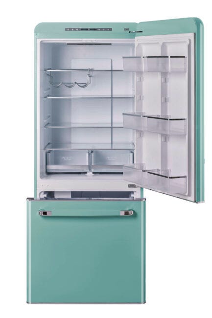 Classic Retro 30 in 17.7 cu. ft. Frost Free Retro Bottom Freezer Refrigerator in Ocean Mist Turquoise, ENERGY STAR UGP-510L T AC