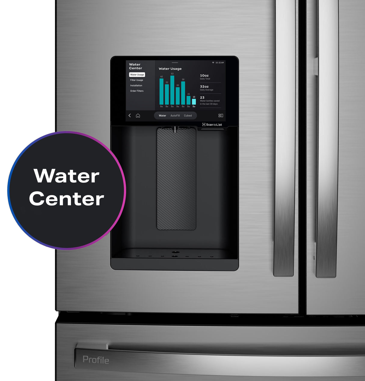 GE Profile™ ENERGY STAR® 22.4 Cu. Ft. Smart Counter-Depth 4-Door French-Door Refrigerator with Kitchen Assistant™ PXD22HYYFS