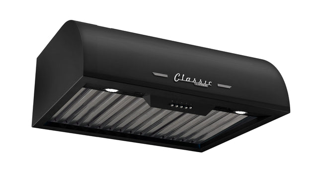 Classic Retro 24-inch 500 CFM Ducted Under Cabinet Range Hood with LED Lighting in Midnight Black UGP-24CR RH B