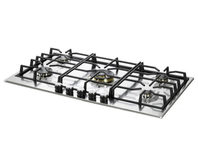 Verona VDGCT536FSS 36 inch Italian-Made Gas Cooktop with 5 Brass Burners and Continuous Cast Iron Grates in Stainless Steel