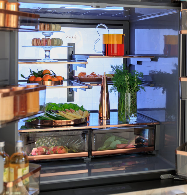 Café ENERGY STAR 29 Cu. Ft. Smart 4-Door French-Door Refrigerator in Platinum Glass CGE29DM5TS5