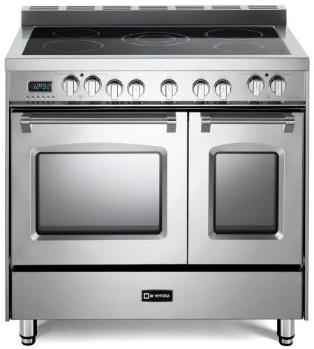 Verona VPFSEE365DSS 36 inch Prestige Series Freestanding Double Oven Electric Range with 5 Elements, 3.5 cu. ft. Total Oven Capacity and European Convection (Stainless Steel)