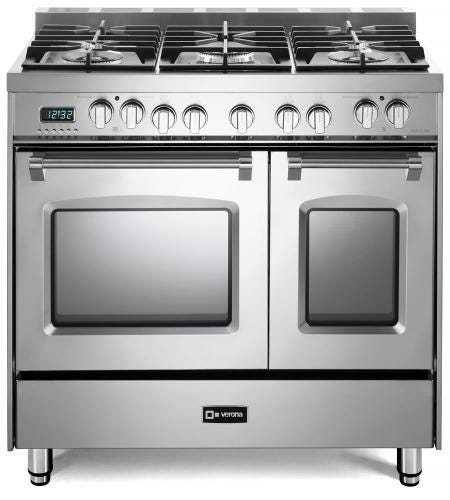 Verona VPFSGE365DSS 36 inch Prestige Series Freestanding Dual Fuel Double Oven Range with 5 Sealed Burners, 3.9 cu. ft. Oven Capacity, European Convection (Stainless Steel)